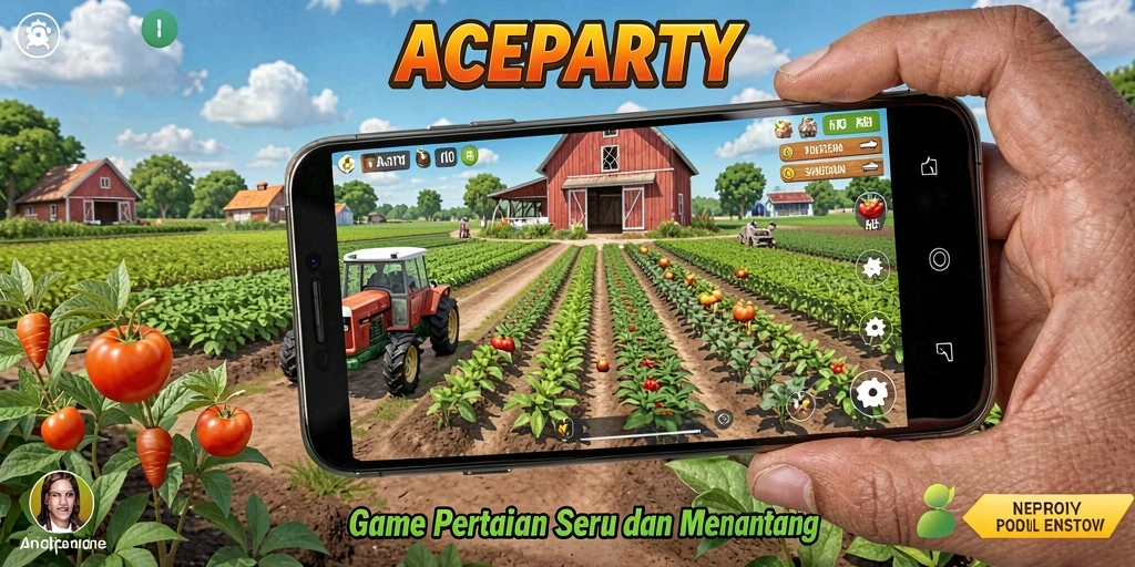 Tampilan gameplay <strong>ACEPARTY</strong> dengan aktivitas bertani yang seru.