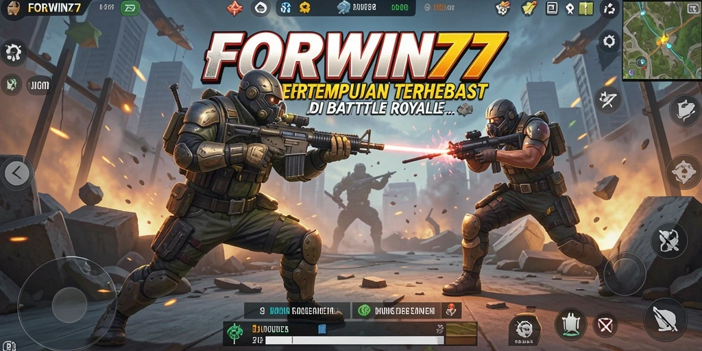 Screenshot FORWIN77 menampilkan keasyikan pertempuran Battle Royale.
