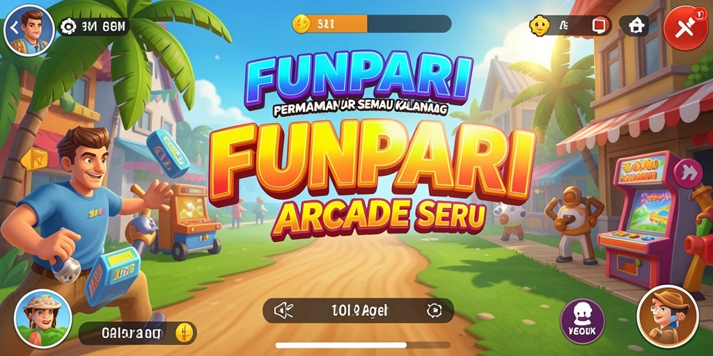 Tangkapan layar dari gameplay FUNPARI menampilkan karakter lucu dan level yang berwarna-warni.