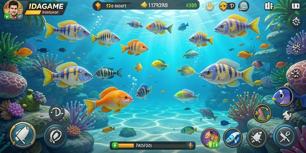 Screenshot gameplay IDAGAME dengan aksi tembak ikan yang seru.