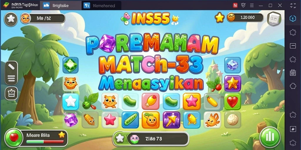 Screenshot gameplay INS55 yang menampilkan combo Match-3 spektakuler.