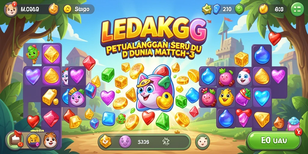 Screenshot gameplay LEDAKGG yang menampilkan keseruan mencocokkan elemen.