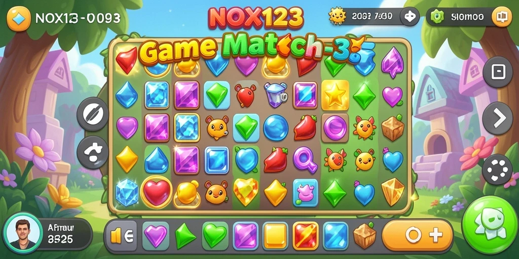 Screenshot gameplay NOX123 dengan kombinasi Match-3 yang menarik.