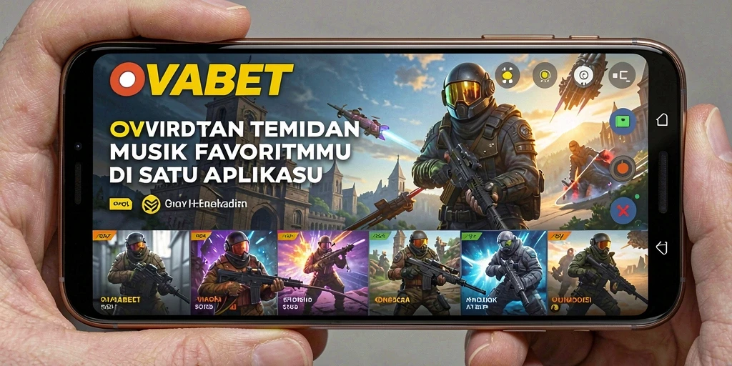 Screenshot utama OVABET menunjukkan pengguna menikmati berbagai lagu dalam aplikasi.