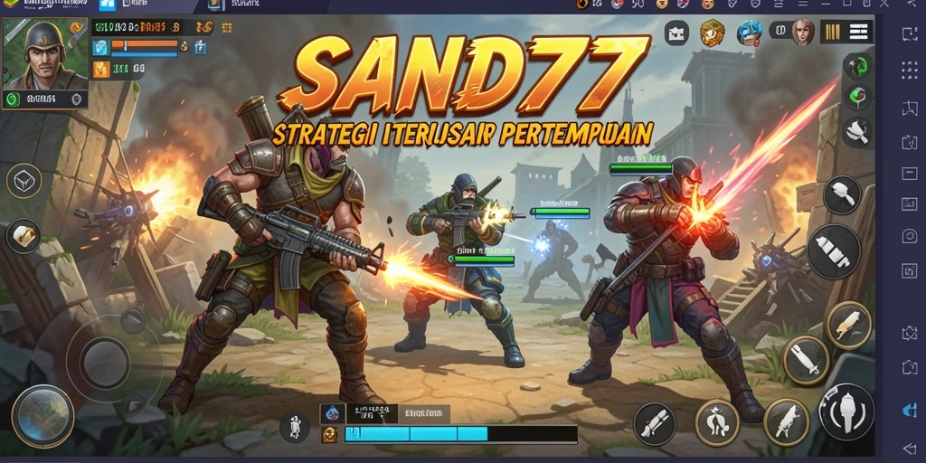 Screenshot utama SAND77 menampilkan aksi pertempuran yang intens.