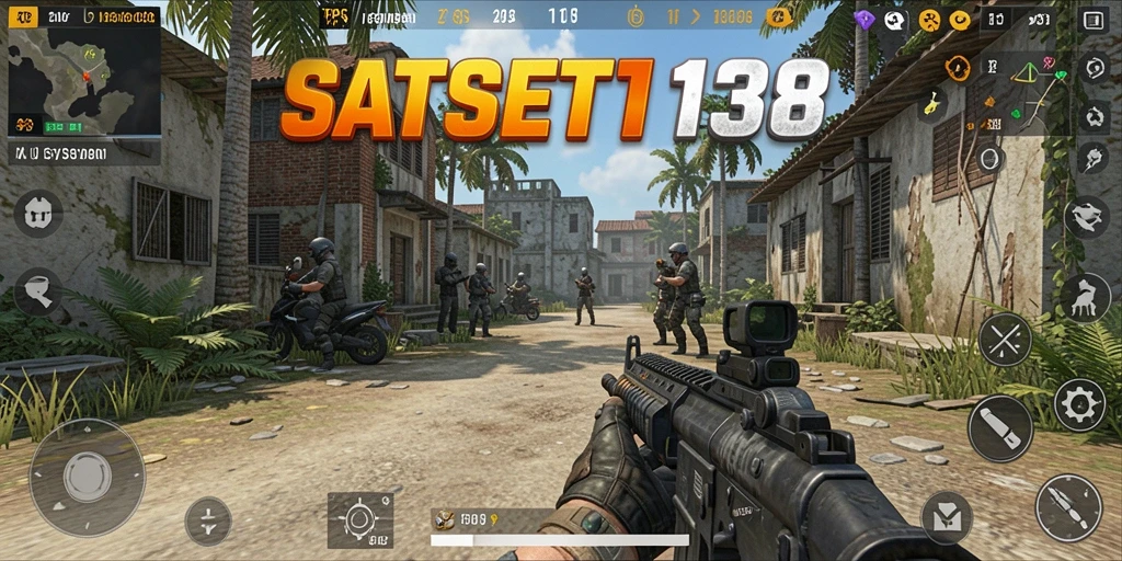 Screenshot dari permainan SATSET138 menampilkan aksi tembak-menembak yang intens.