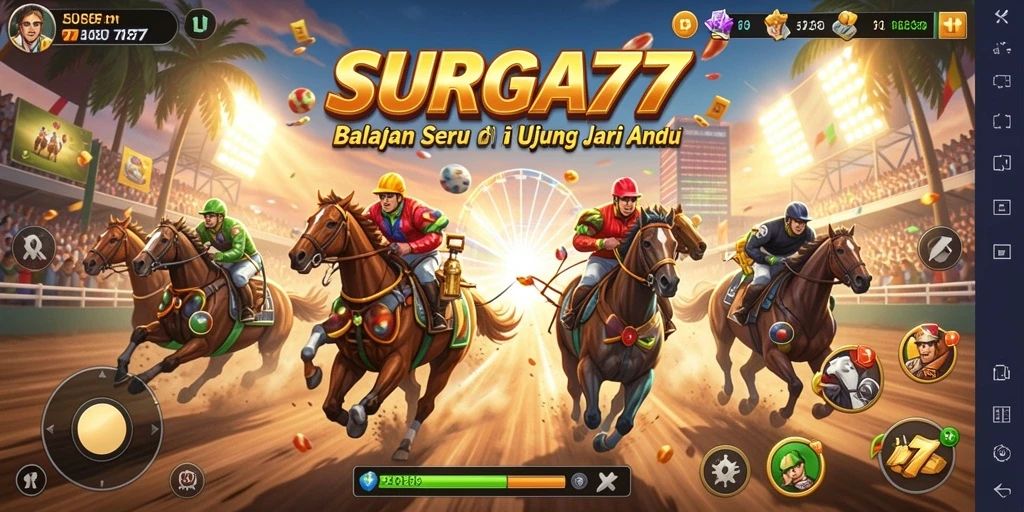 Tampilan gameplay SURGA77 menampilkan balapan yang seru dan menegangkan.